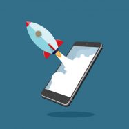 rocket phone speed online marketing graphic