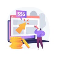 ppc-campaign Illustration of a paid ad click with coins and a megaphone, representing PPC advertising