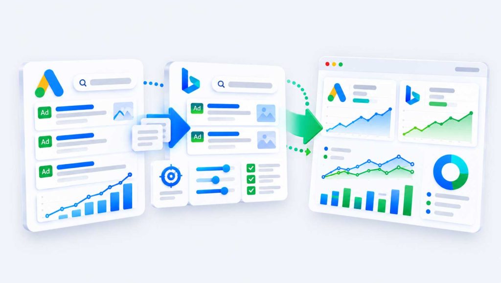 Illustration of a Microsoft Ads campaign dashboard