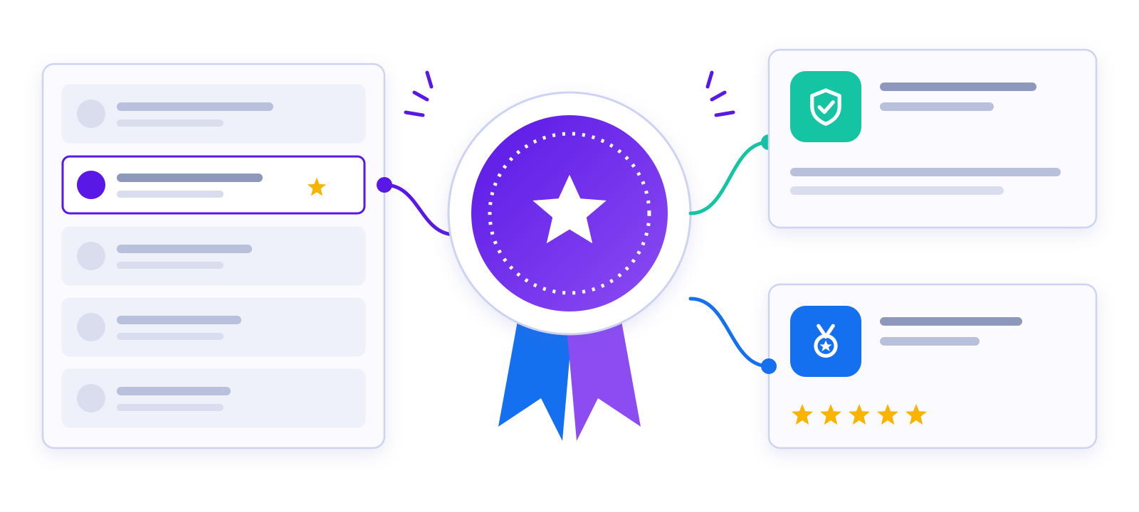 Illustration of an award badge with agency rankings and a ve Illustration of an award badge with agency rankings and a verified vendor badge