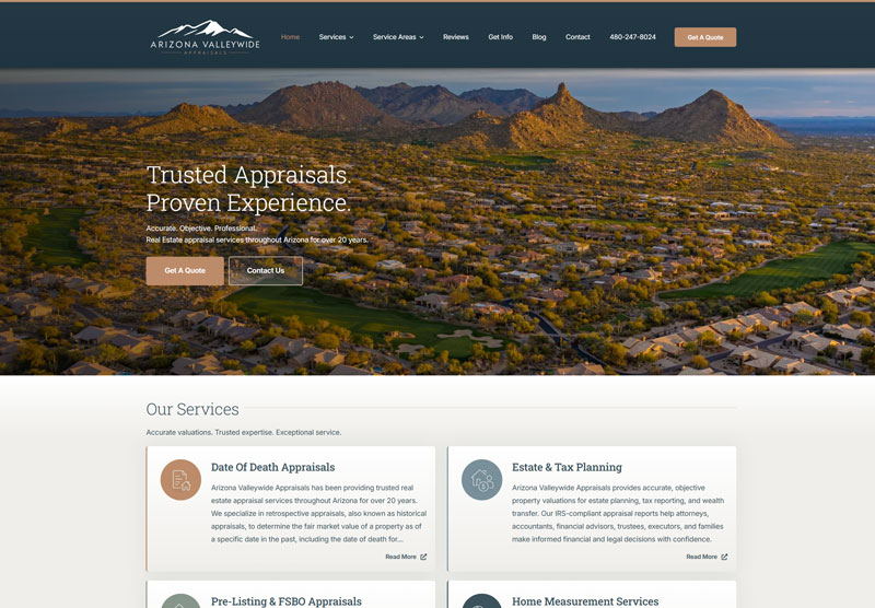 Arizona Valleywide Appraisals website